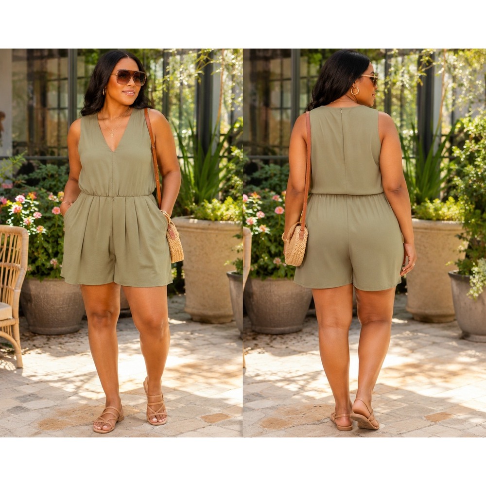 Sleeveless Olive Green Quiet Luxury Romper Women Size 10 Calvin Klein